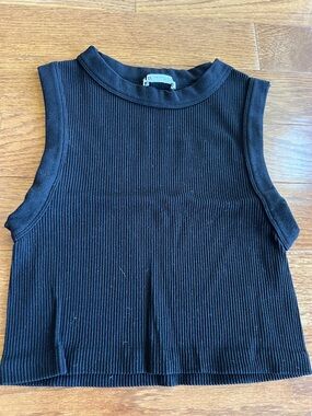 Zara Black Ribbed Sleeveless Mock Neck Tank